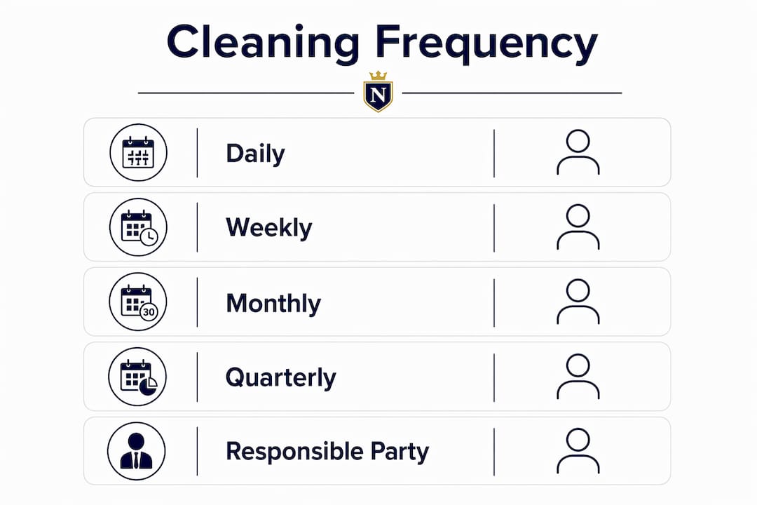Infographic showing retail store cleaning frequency schedule