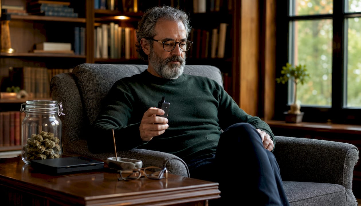 Man preparing cannabis for neuropathic pain relief