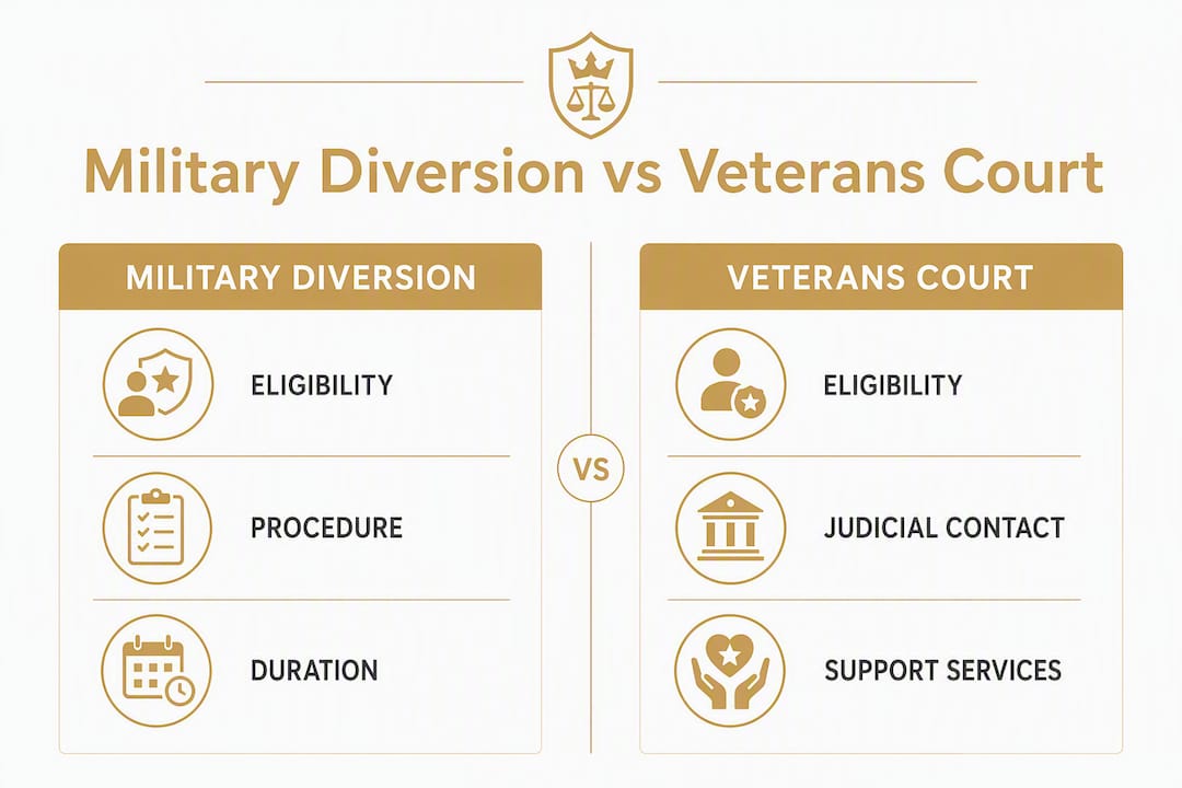 Comparison infographic of military diversion and veterans treatment court