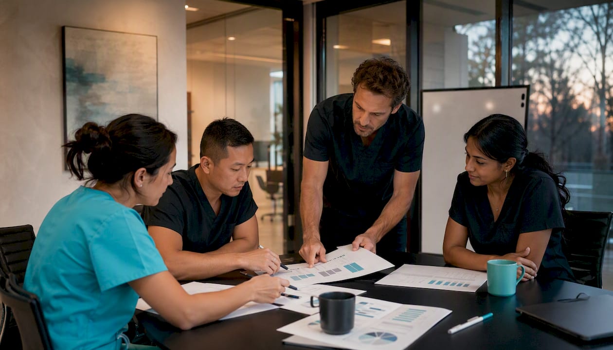 Hands reviewing usability study reports