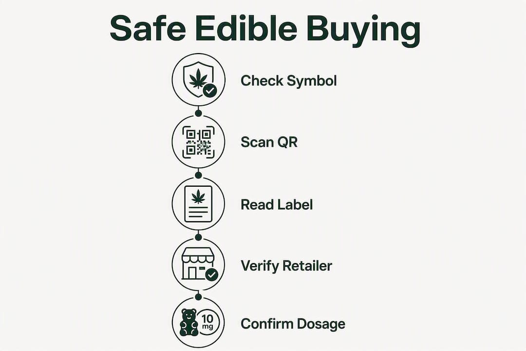 Infographic outlining steps for safely buying edibles