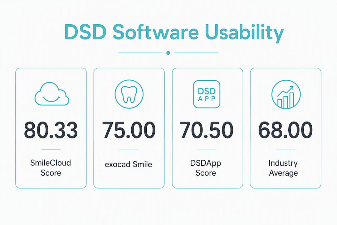 Infographic showing usability scores for smile design software