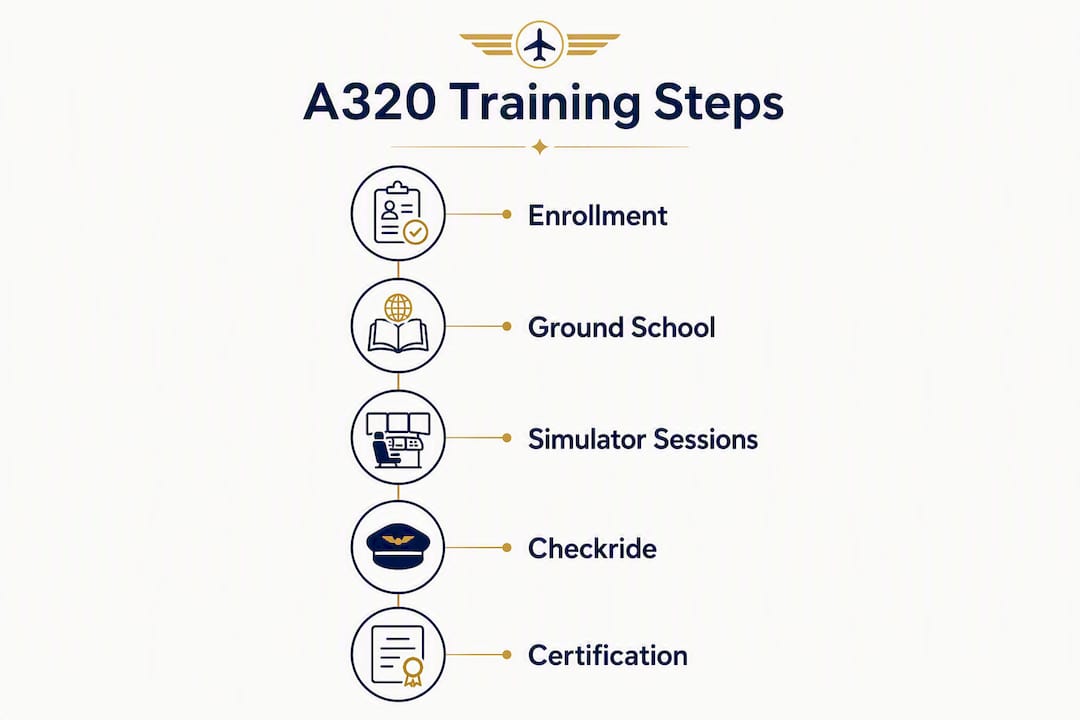 Infographic outlining A320 simulator training steps