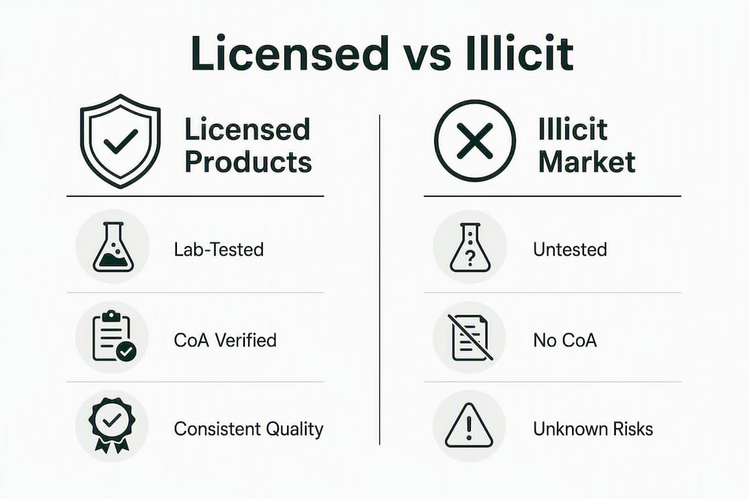 Infographic comparing licensed and illicit cannabis products in NYC