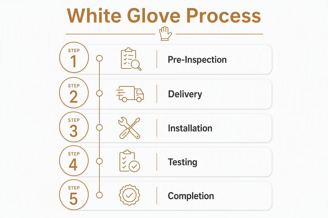 Infographic showing steps in white glove installation process