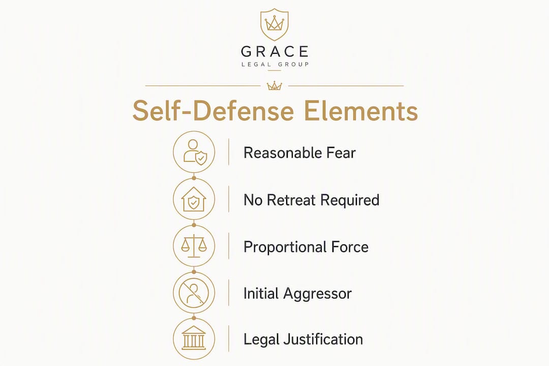 Infographic illustrating legal elements of self-defense