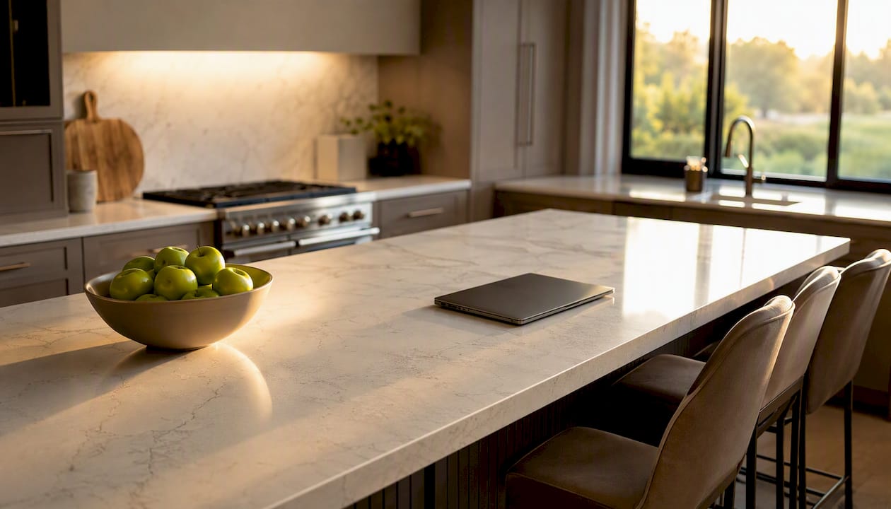 Modern kitchen with quartz countertop island