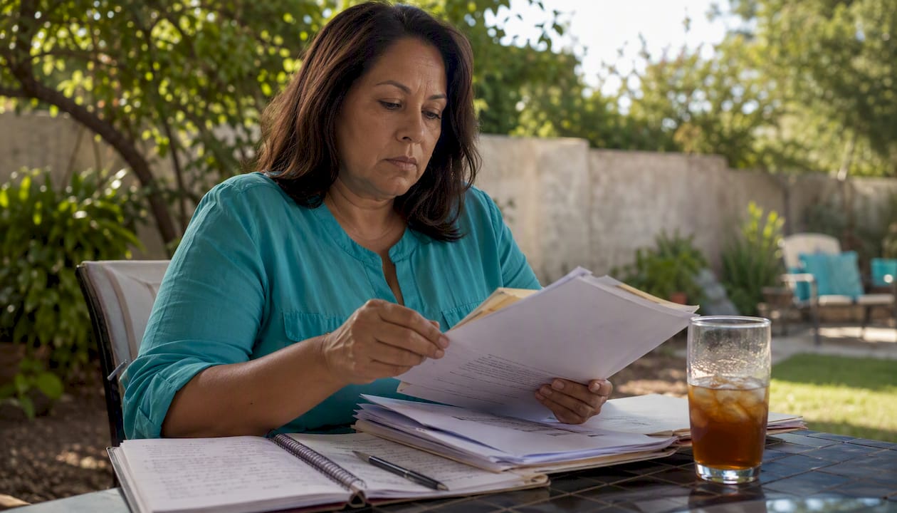 Woman organizing bail-related documents at home