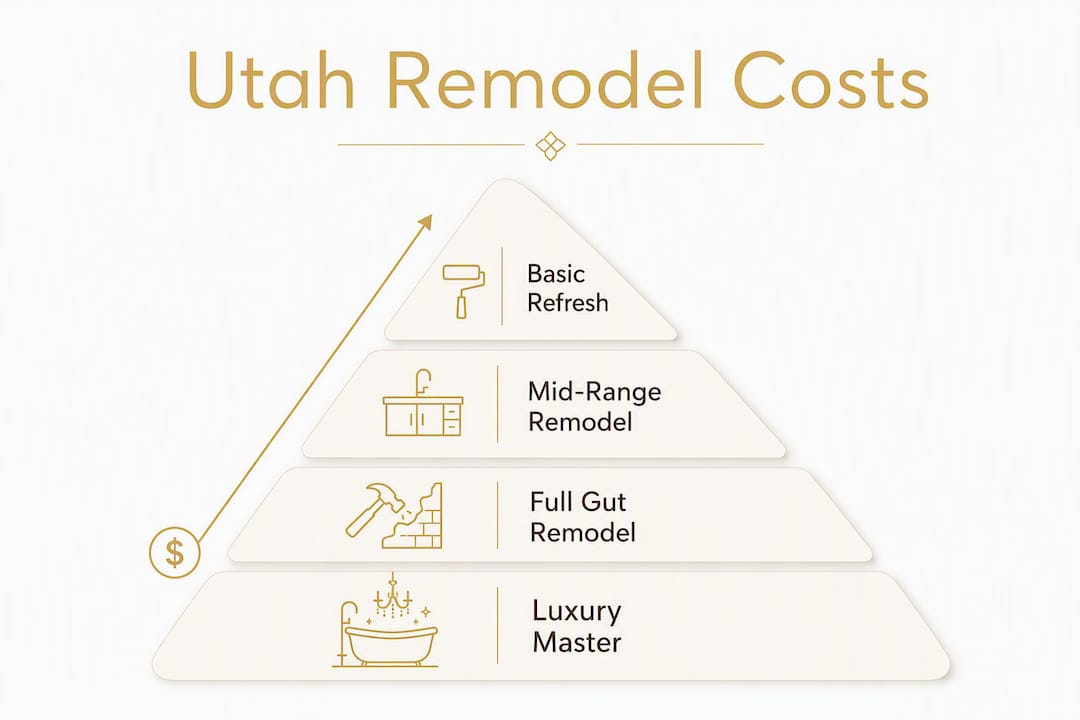 Infographic showing bathroom remodel cost tiers in Utah