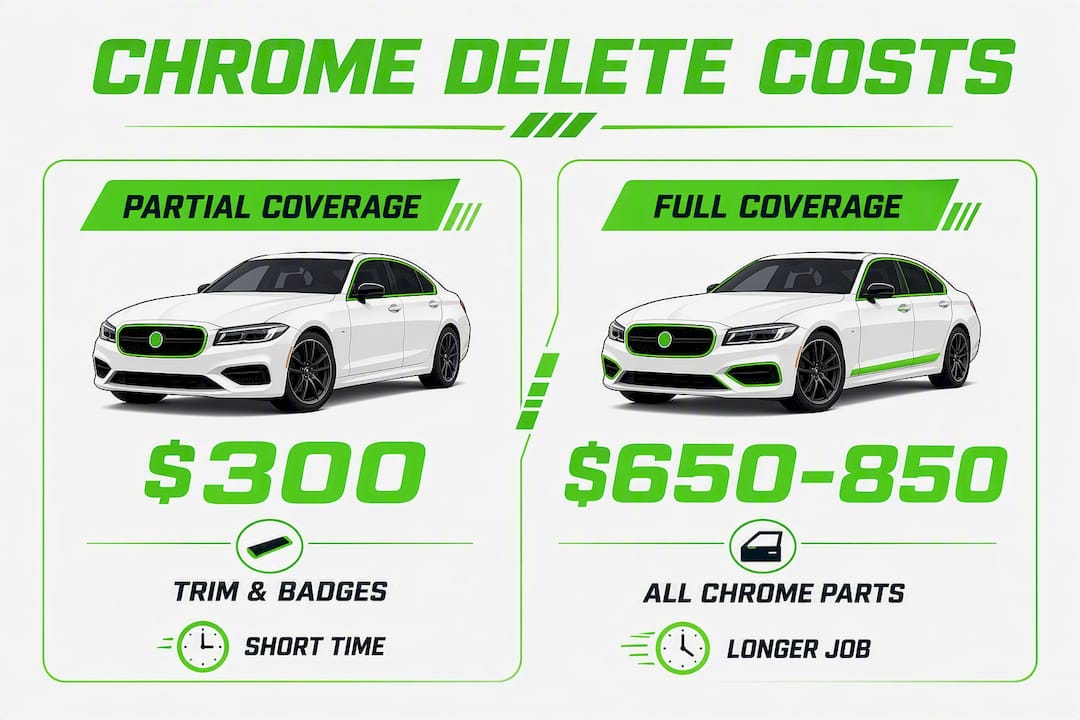 Infographic showing chrome delete cost categories