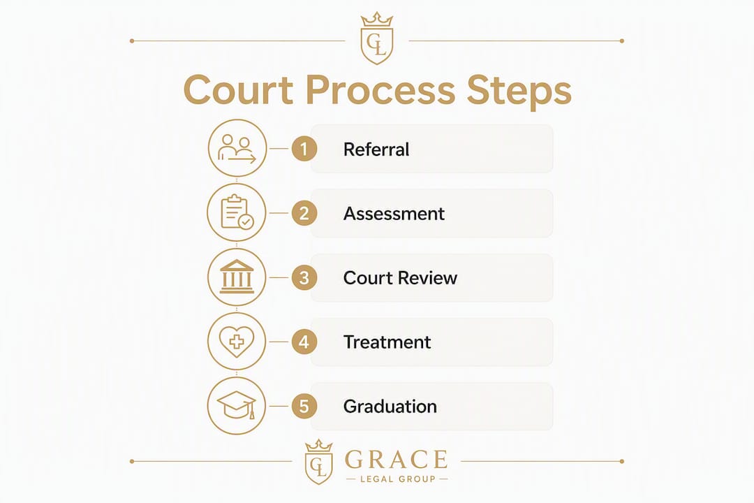 Infographic showing Mental Health Court process flow