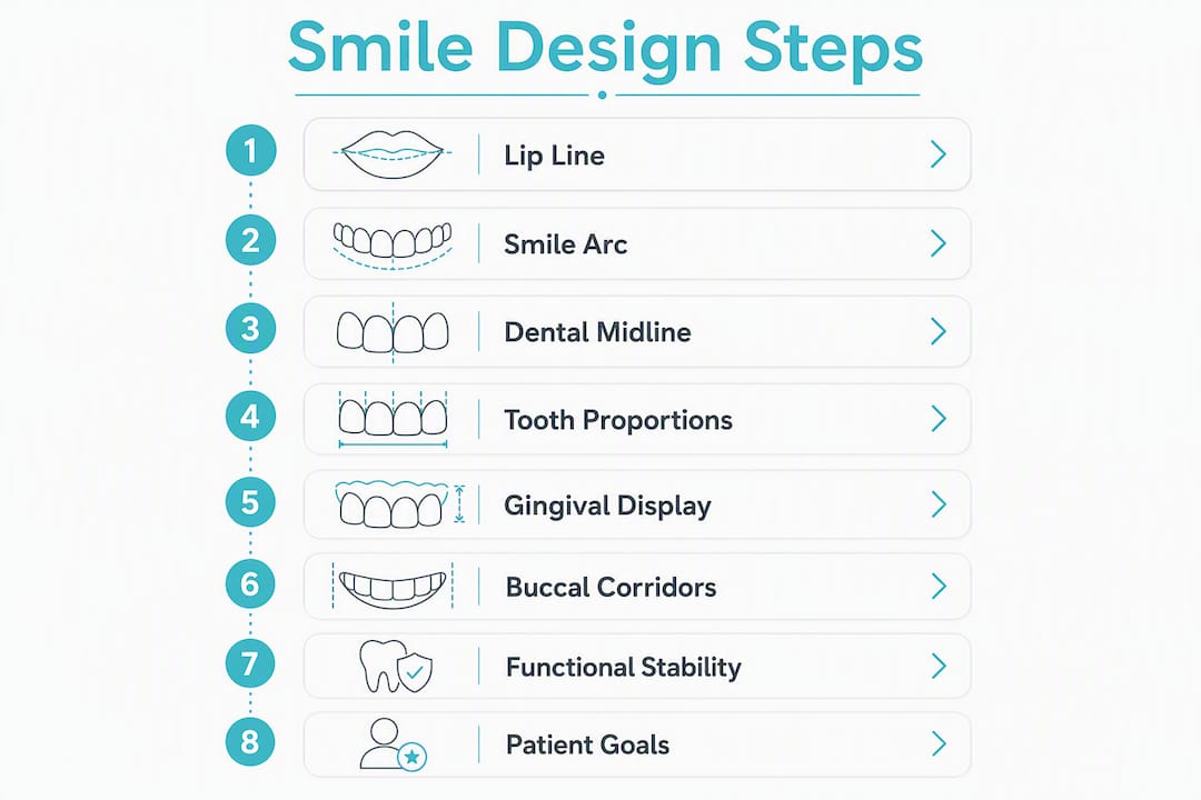 Infographic outlining smile design steps