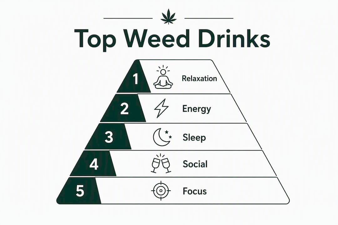 Infographic ranking weed drinks by mood categories