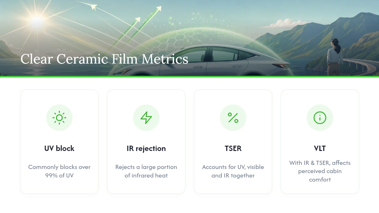 Diagram comparing ceramic tint performance metrics