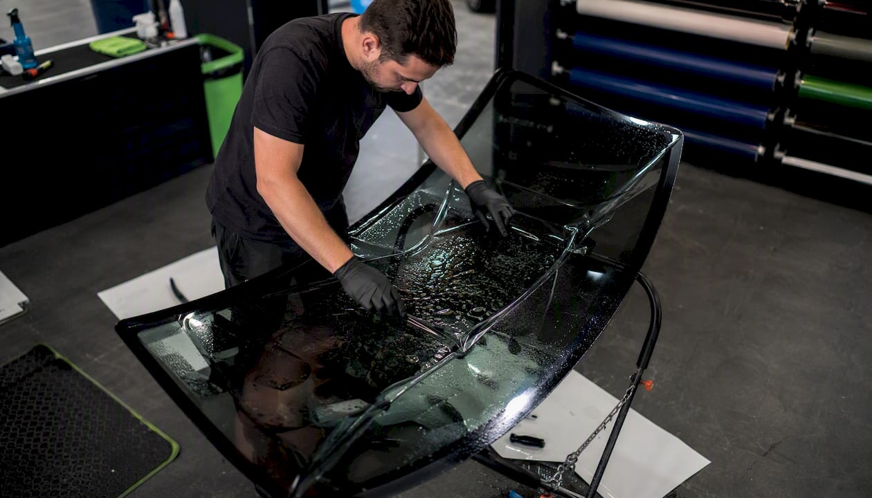 Curved windshield tint installation details
