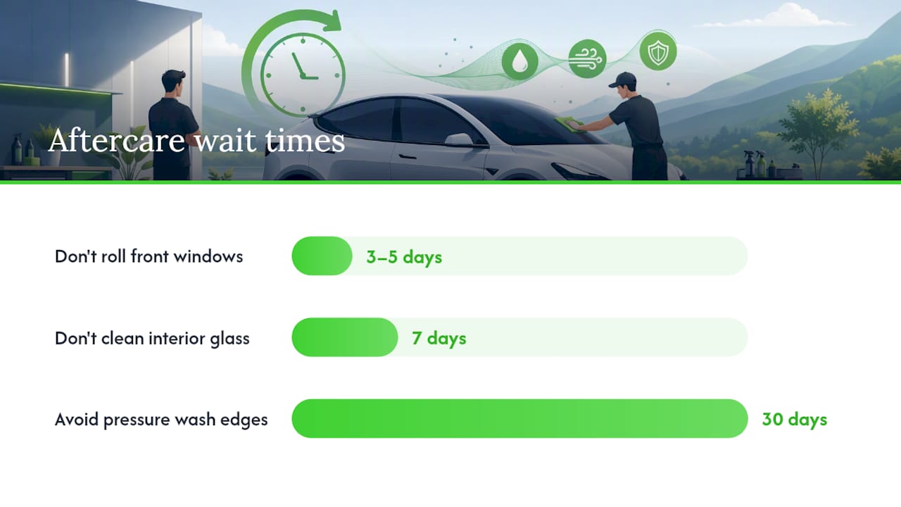 Curing time, aftercare, and what warranty to demand — overview diagram