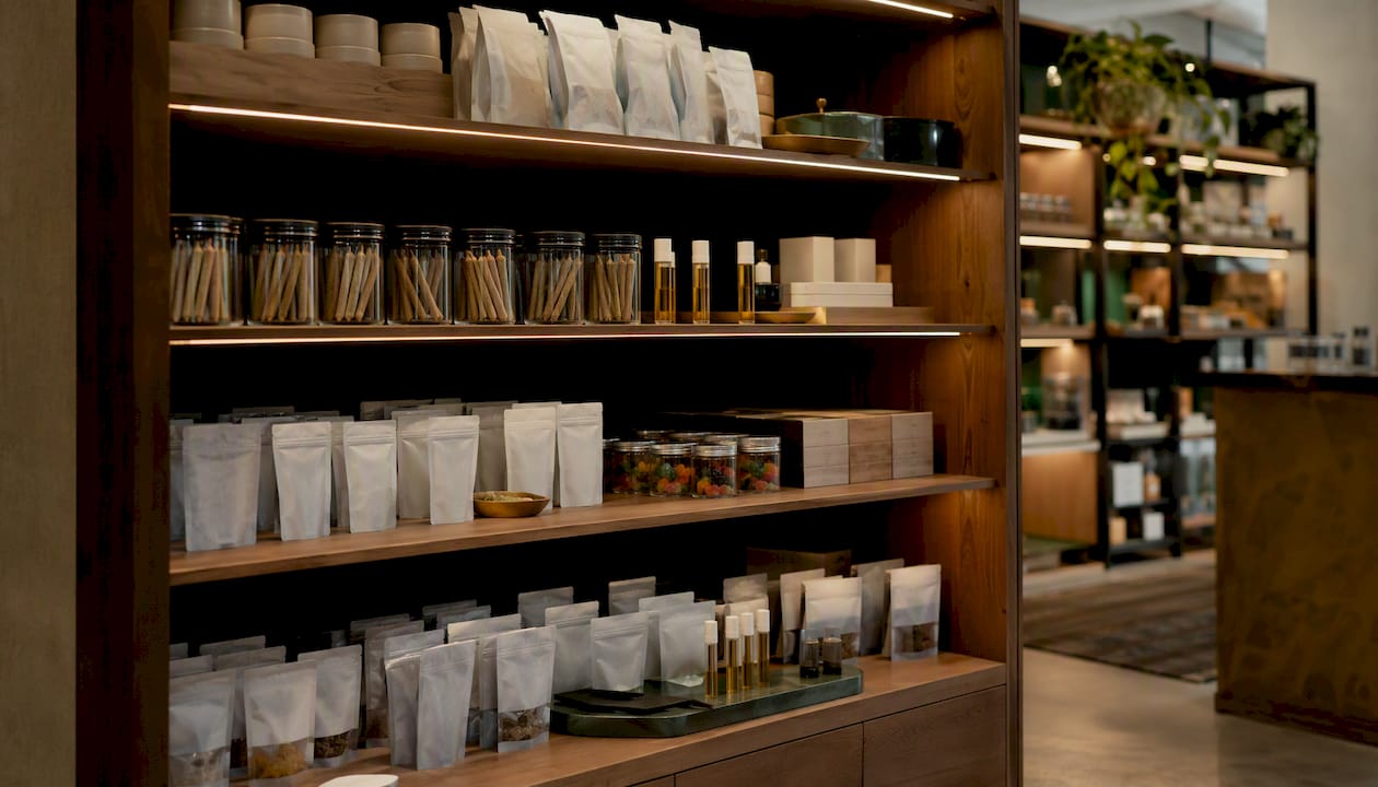 Cannabis products on dispensary shelves