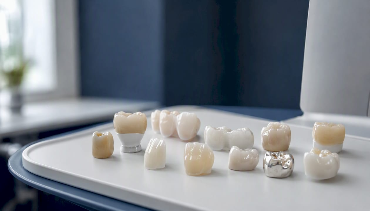 Various dental crown materials close-up