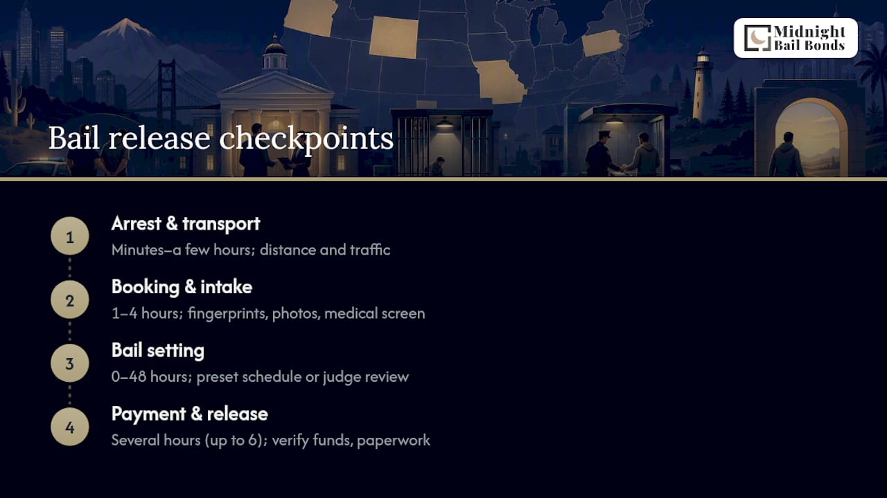 Timeline diagram of bail release process checkpoints