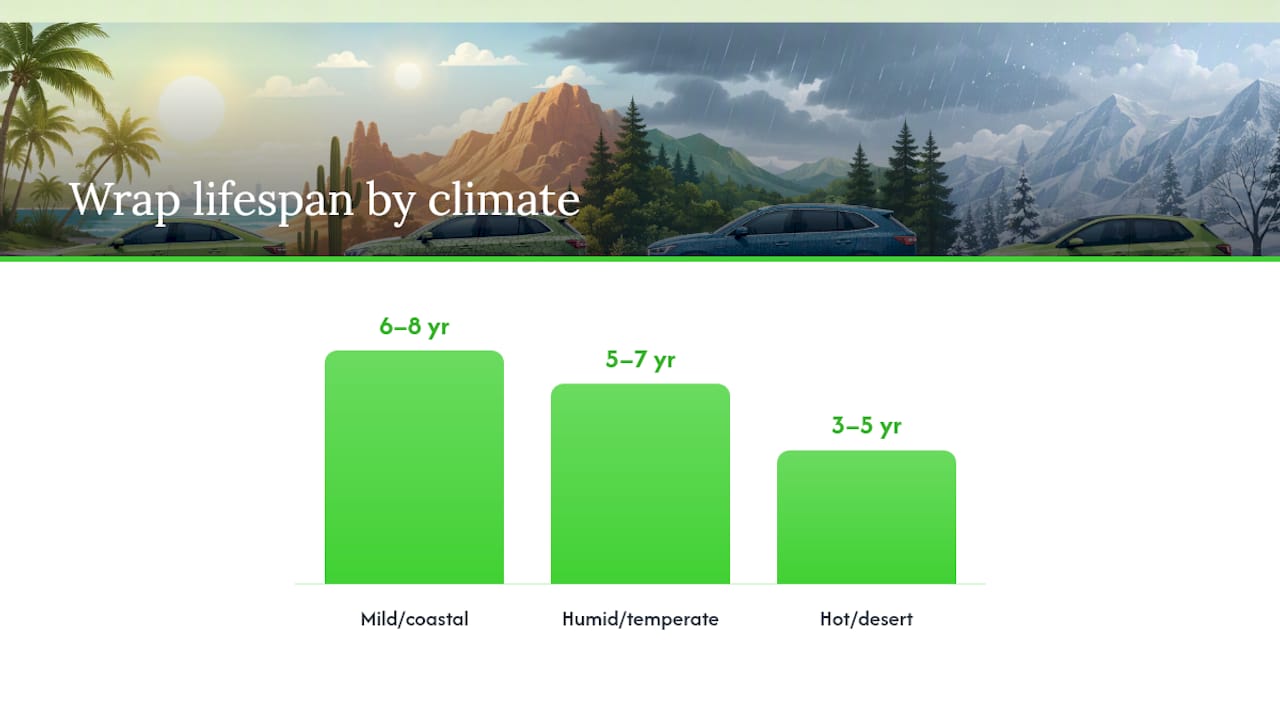 Car wrap lifespan across climates chart