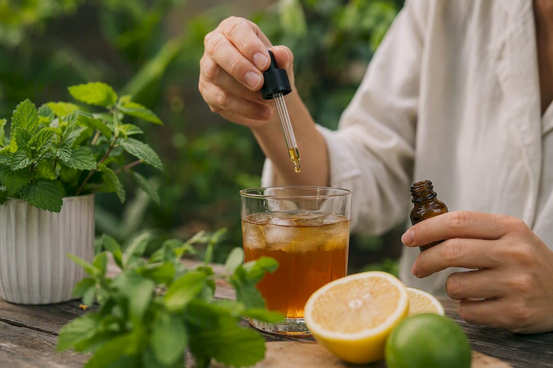 Adding cannabis tincture to cup of tea