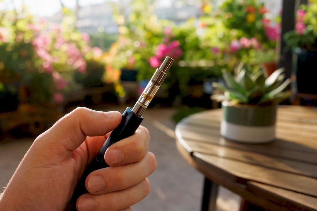 Hand holding dab pen ready to use