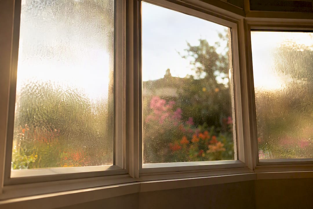 Bay window with frosted privacy film