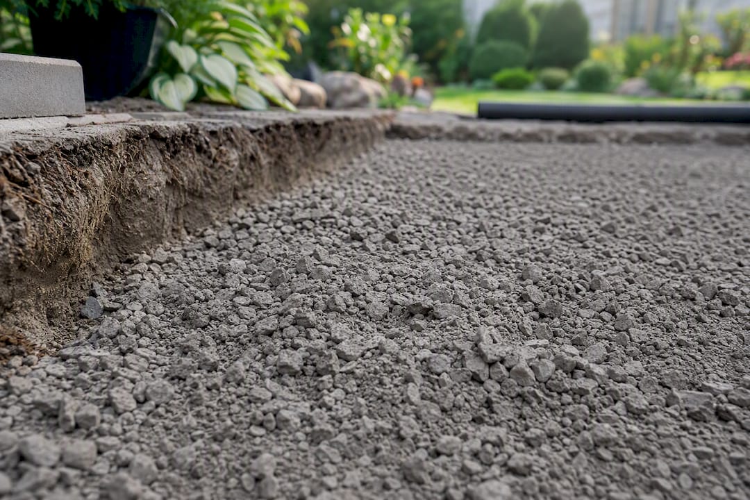 Close-up of crusher run gravel for patio base
