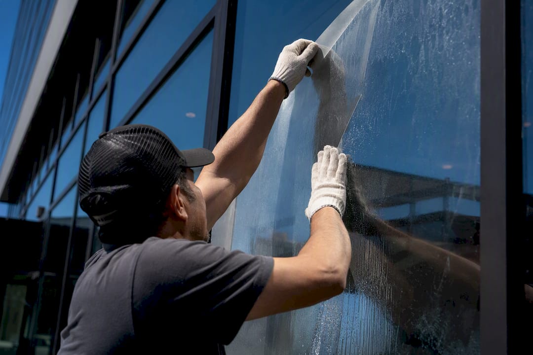 Technician applying daylight redirecting film