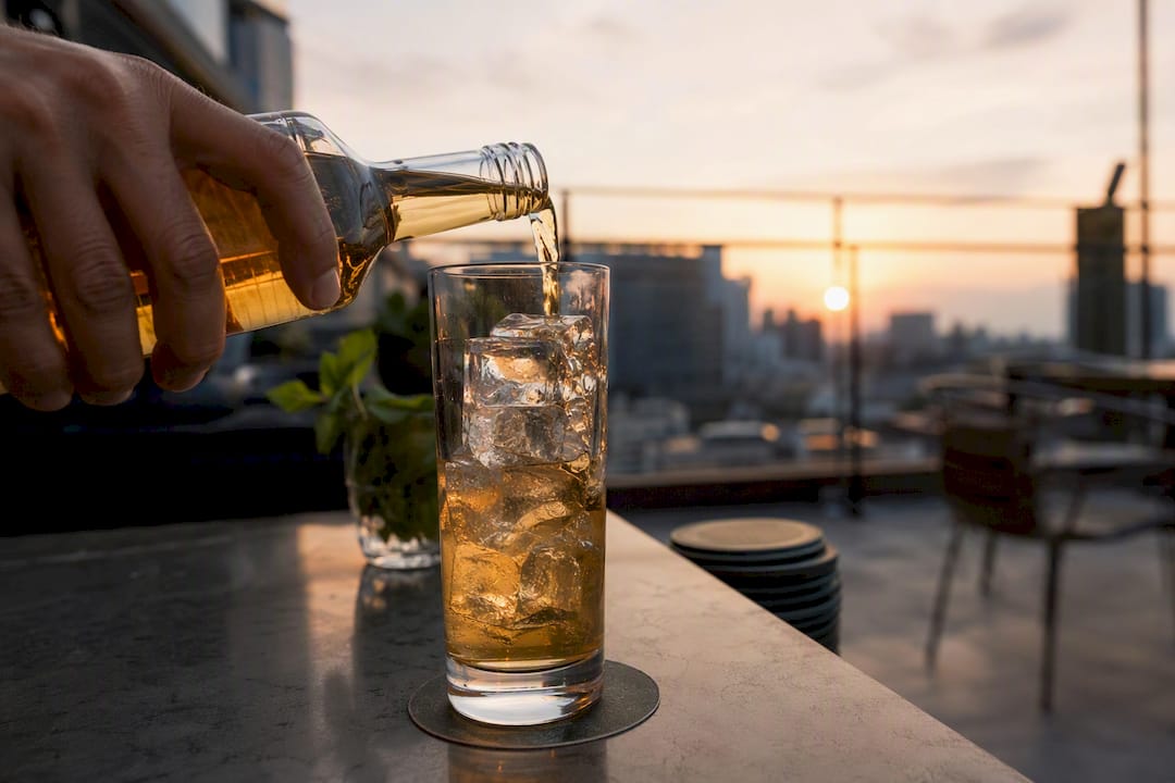 Pouring alcoholic drink into glass