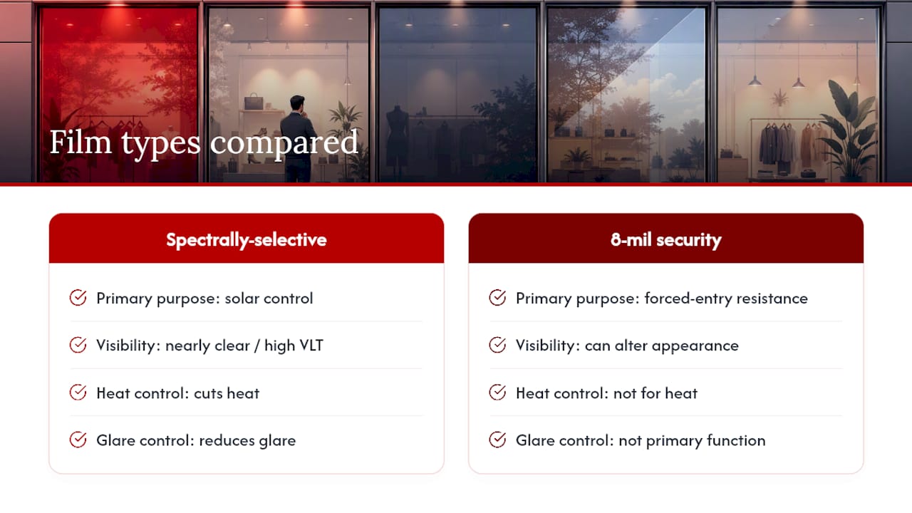 Diagram comparing solar control film and security film features