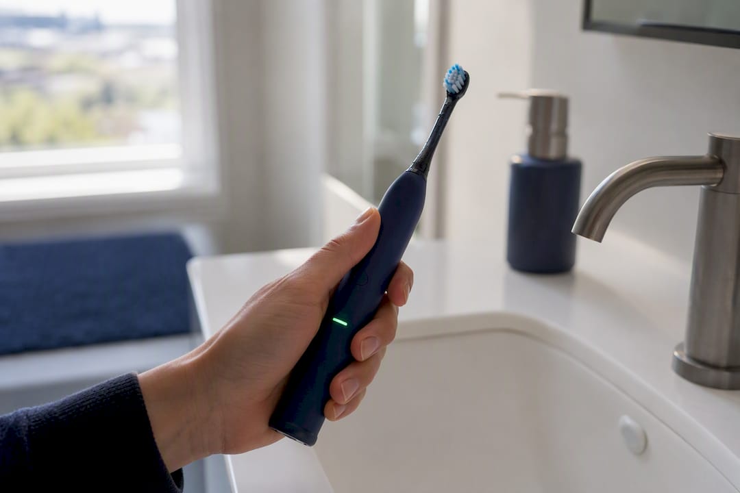 Electric toothbrush with pressure sensor glowing red