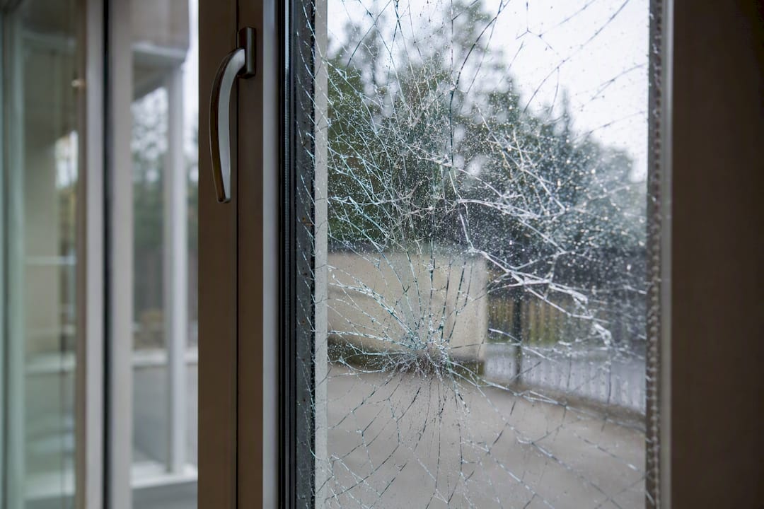 Security film holding shattered glass intact