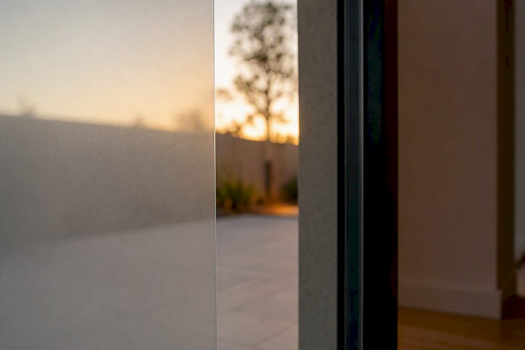 Close-up of ceramic window film on glass