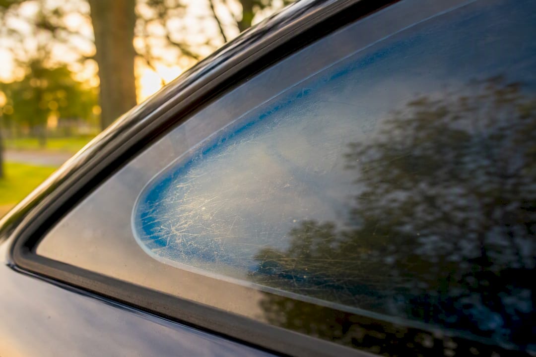 Faded dyed window tint close-up