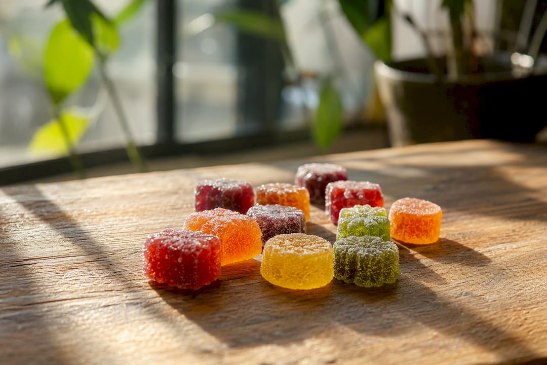 Assorted cannabis gummies close-up