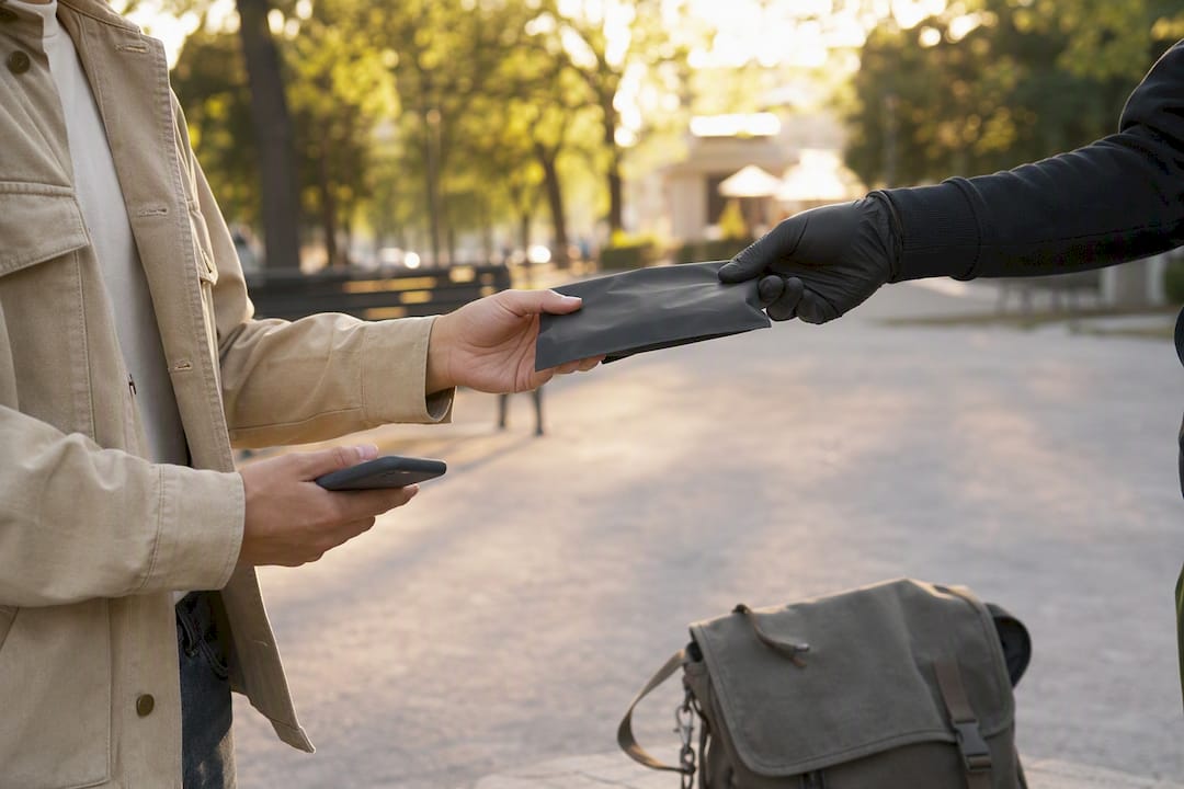 Cannabis delivery handoff at doorstep