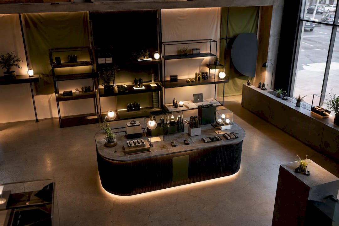 Cannabis retail pop-up display with signage and fabric