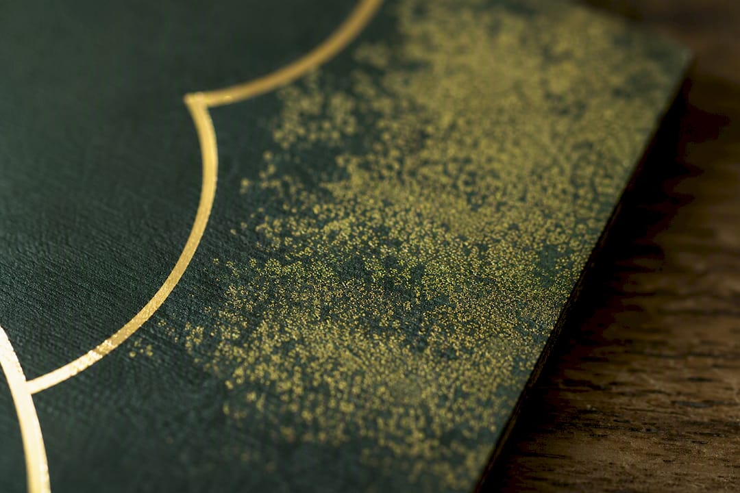 Close-up of cannabis package texture and gold foil