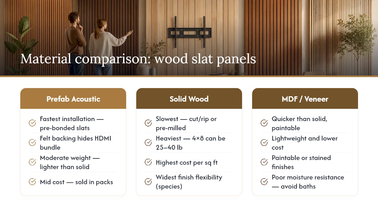Diagram comparing wood slat panel material types