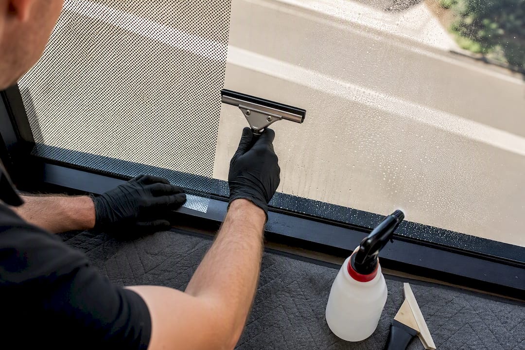 Squeegee removing water from window film