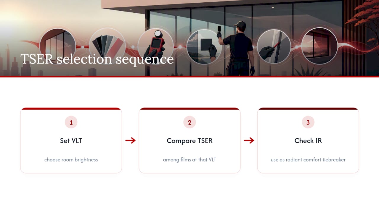 Three-step sequence for selecting window film