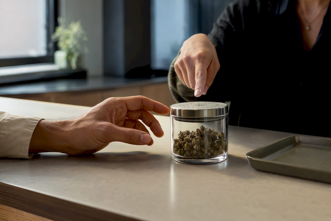 Customer learning to smell a display jar