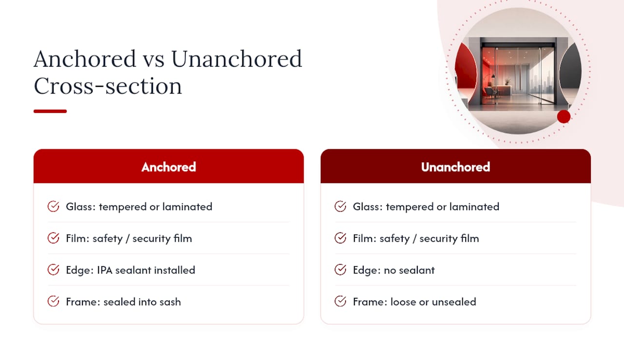 Anchored versus unanchored security film cross-section