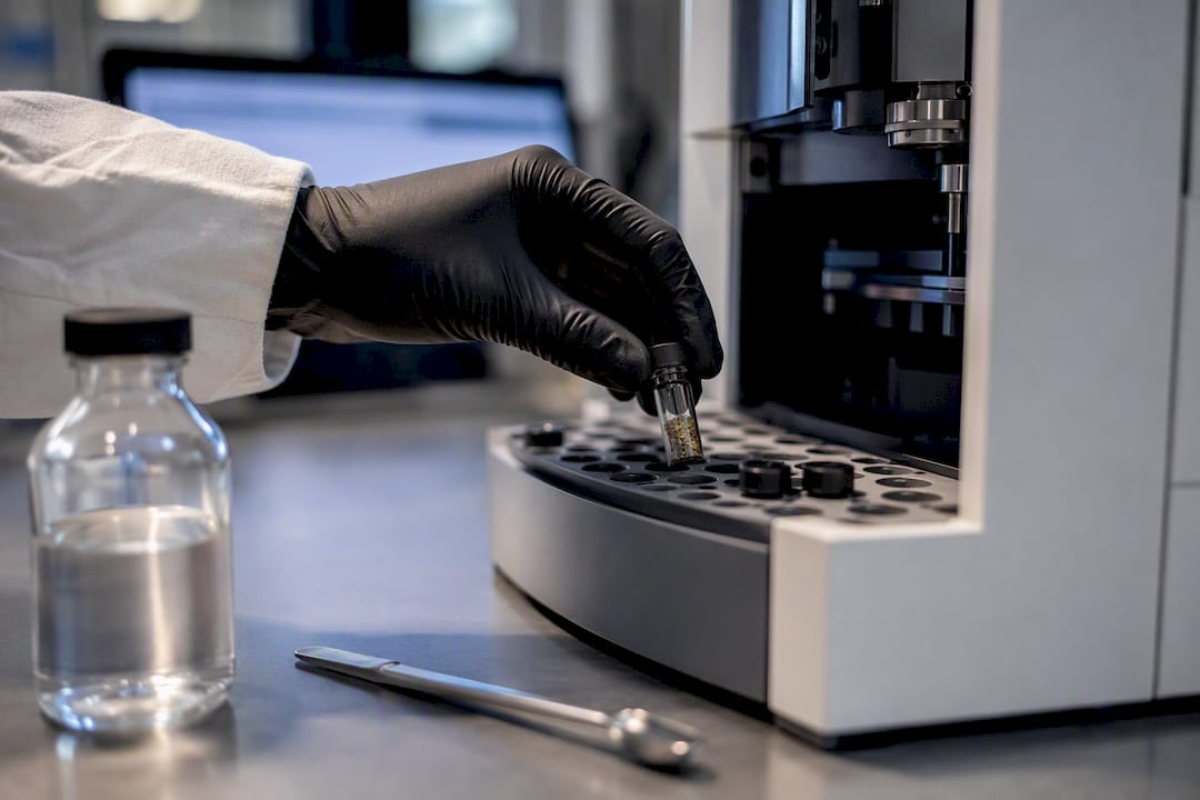 Anonymous cannabis sample entering lab analyzer