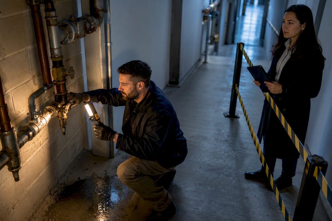 Technician stabilizing a commercial facility hazard
