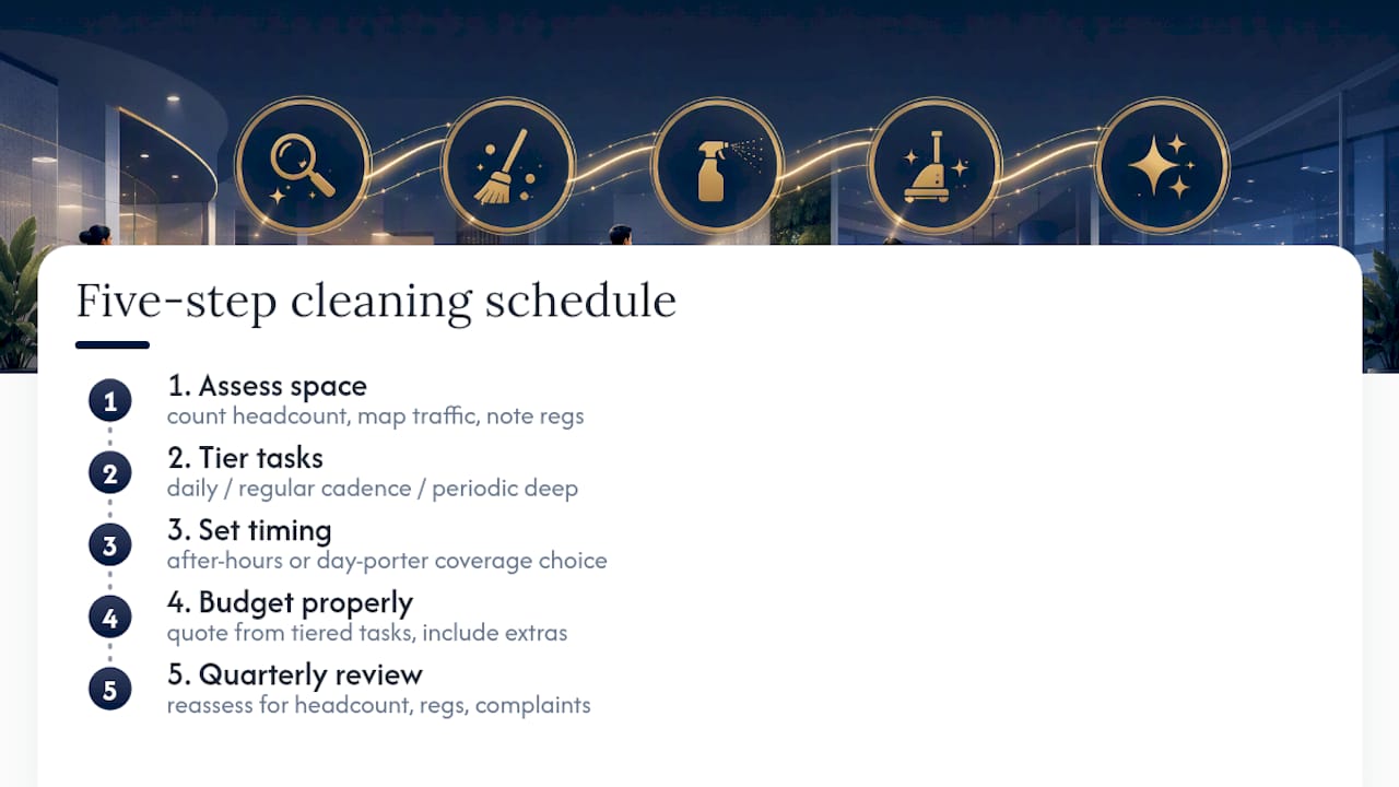 Five-step office cleaning schedule process