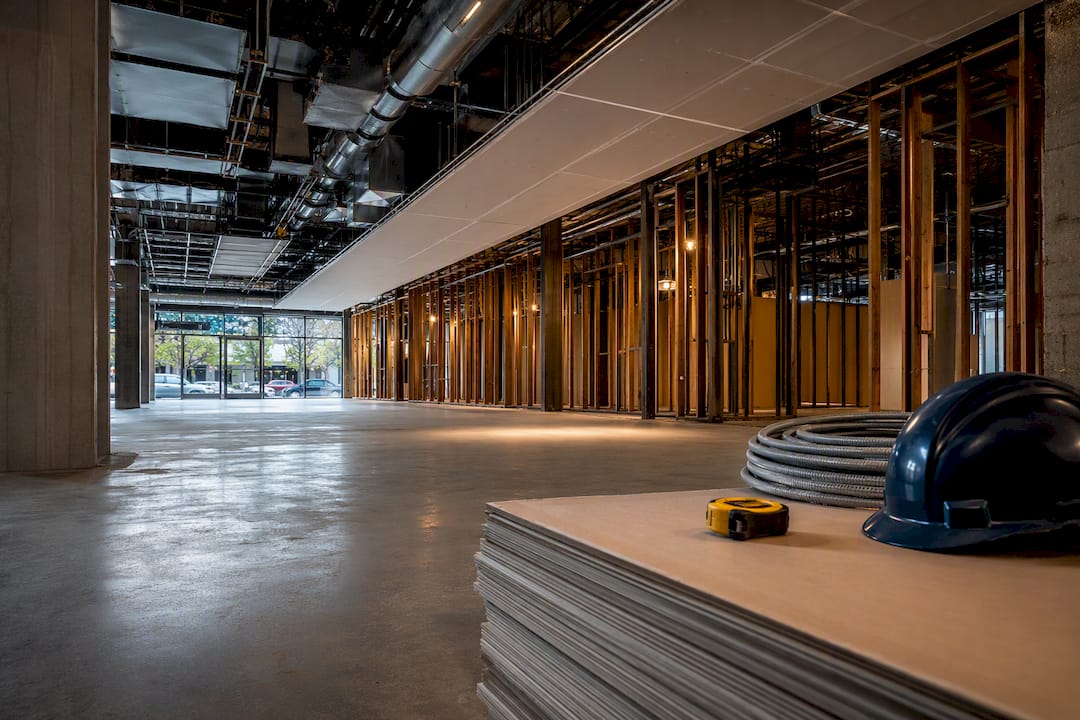 Unfinished retail store interior during build-out