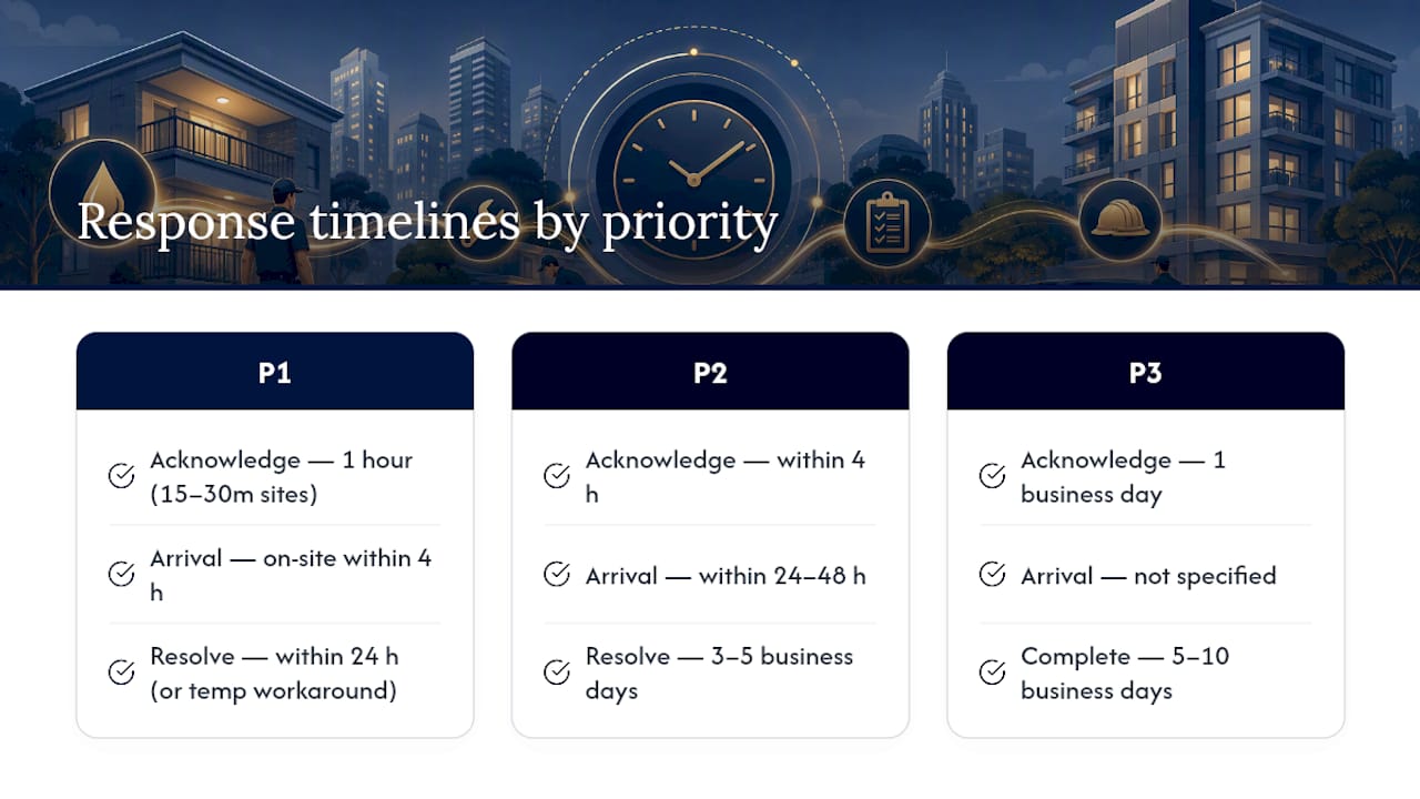 P1 P2 and P3 maintenance response timelines
