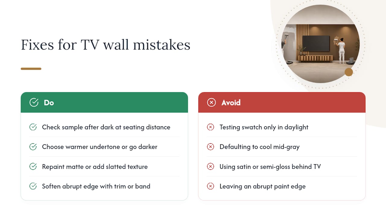 Mistakes That Ruin a TV Wall Color, and Quick Fixes — overview diagram